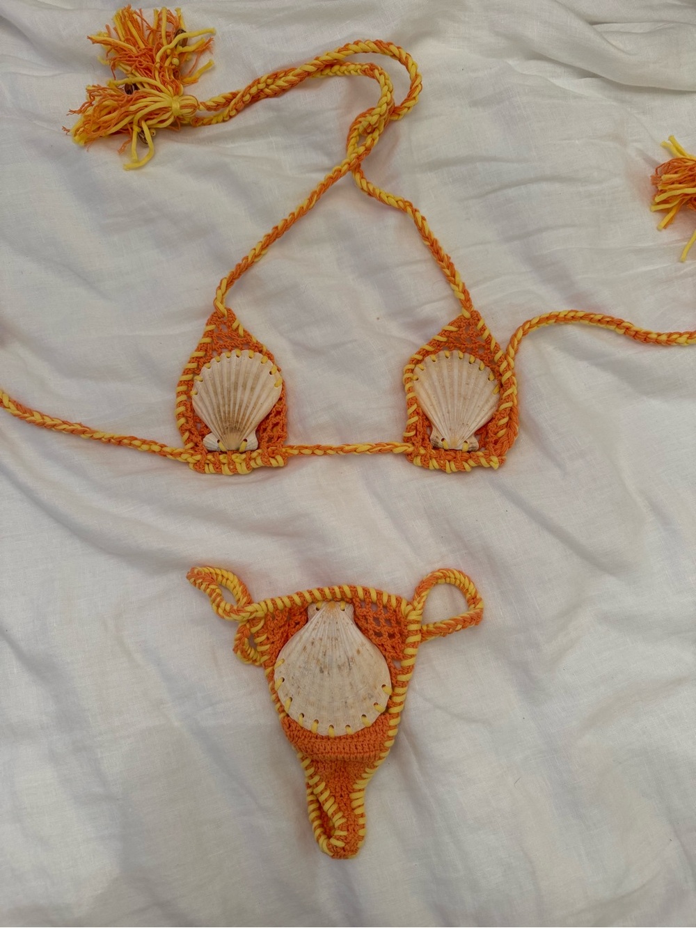 ANDI BAGUS Orange Shell Crochet Bikini Set